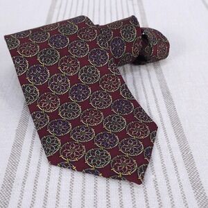 Christian Dior Monsieur Tie Mens Burgundy Silk Geometric Floral Pattern Made USA